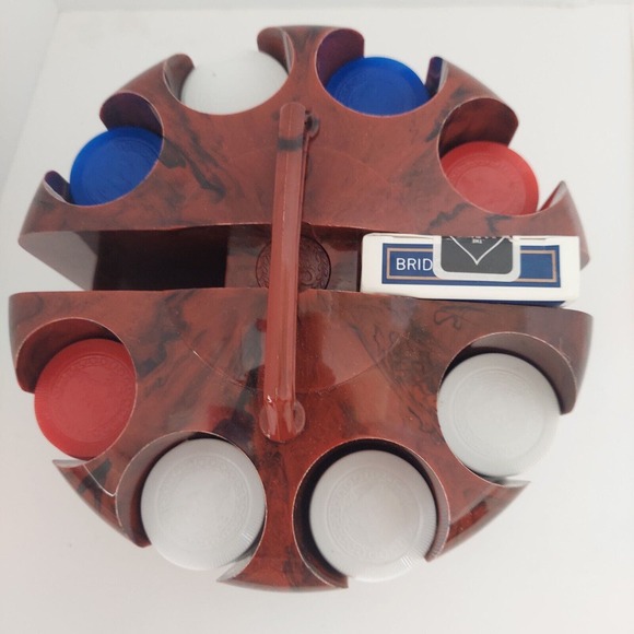 VTG Poker Caddy Bakelite Brown Black Swirled Poker Chip Chips Holder Rotating US - Picture 6 of 13